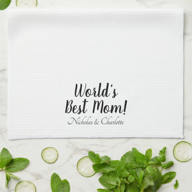 World’s Best Mom black white custom script stylish Kitchen Towel (Folded)