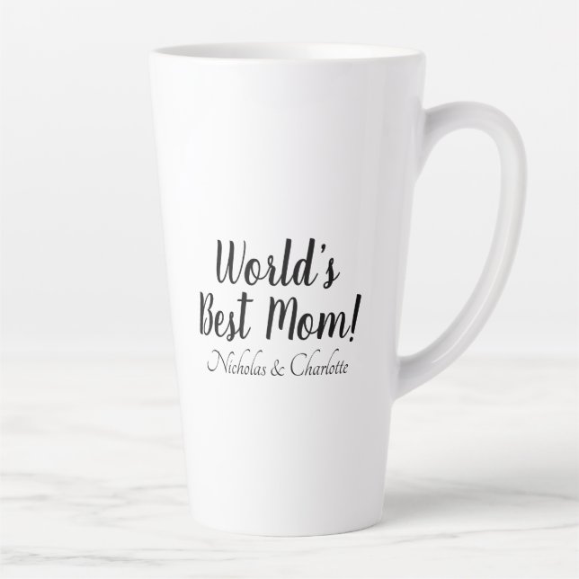 World’s Best Mom black white custom script stylish Latte Mug (Right)