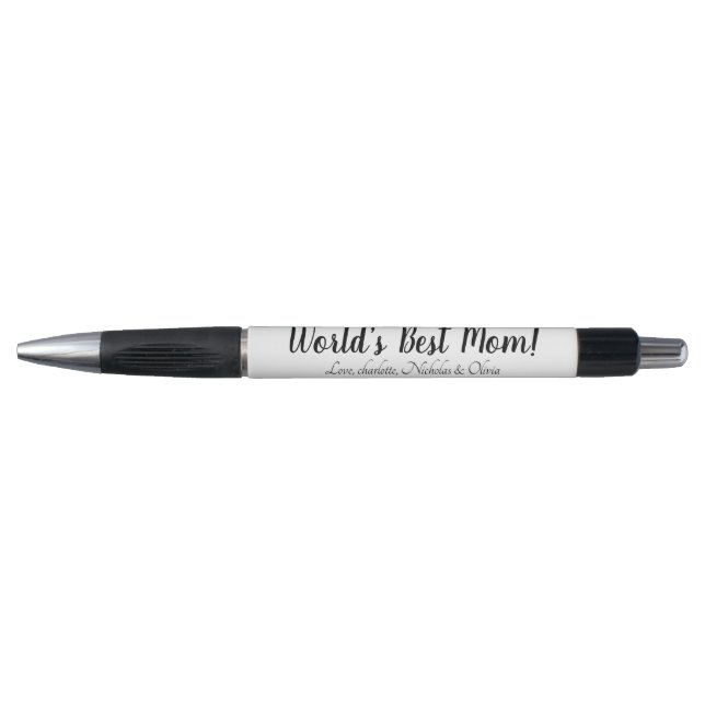 World’s Best Mom black white custom script stylish Pen (Front)