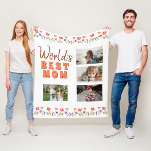 World`s Best Mom Flowers Floral Mother`s Day Photo Fleece Blanket