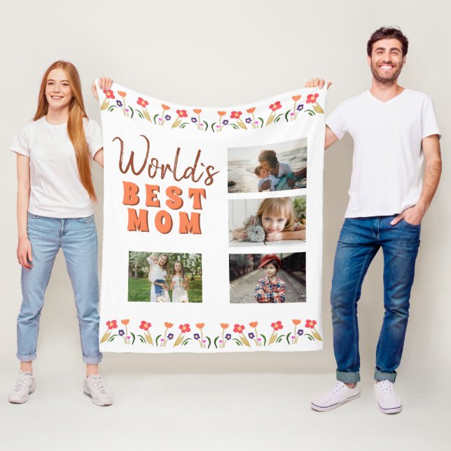 World`s Best Mom Flowers Floral Mother`s Day Photo Fleece Blanket (In Situ)