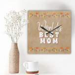 World`s Best Mom Flowers Floral Rustic Beige Square Wall Clock<br><div class="desc">World`s Best Mom Flowers Floral Rustic Beige Square Wall Clock. Hand-drawn flowers in beautiful spring colours on rustic old paper background. Gift for a mother for Mother`s Day,  a birthday or Christmas. You can change mom to mommy,  mama, ... </div>