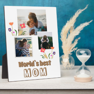World`s Best Mom Flowers Mother`s Day 3 Photo Plaque