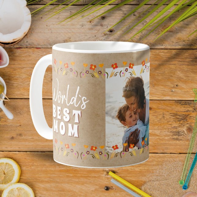 World`s Best Mom Flowers Rustic Photo Coffee Mug (Creator Uploaded)
