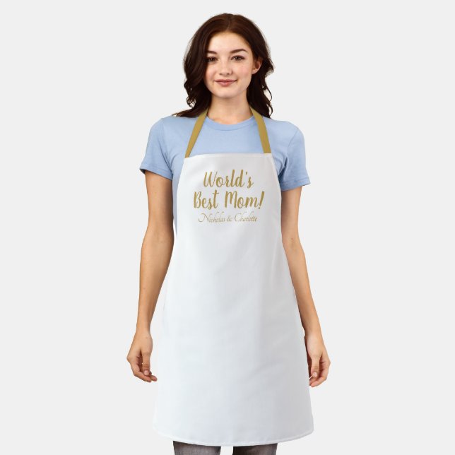 World’s Best Mom gold custom script cute Apron (Worn)
