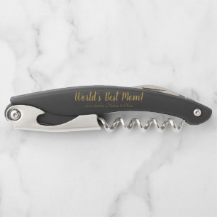 World’s Best Mom gold custom script cute Corkscrew