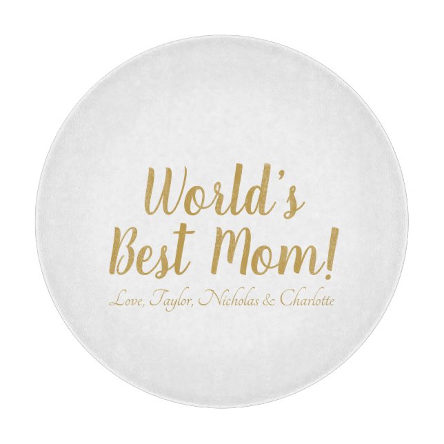 World’s Best Mom gold custom script cute Cutting Board (Front)