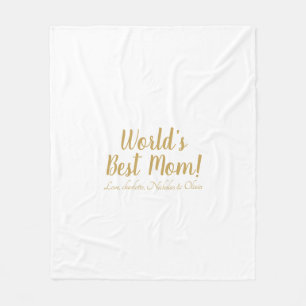 World’s Best Mom gold custom script cute Fleece Blanket