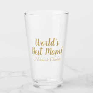 World’s Best Mom gold custom script cute Glass