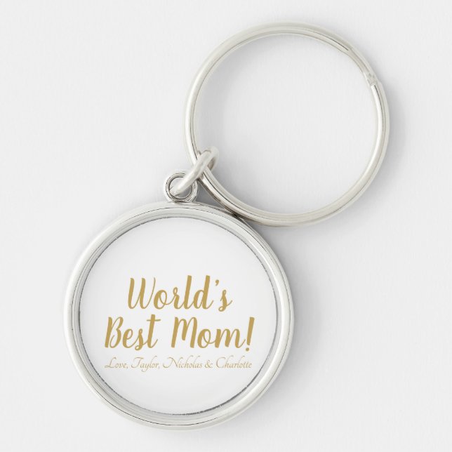 World’s Best Mom gold custom script cute Keychain (Front)