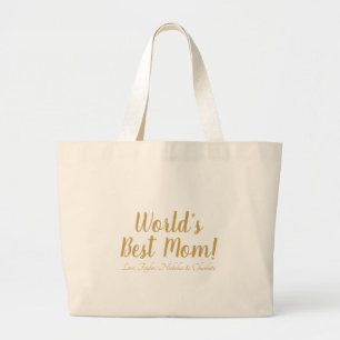 World’s Best Mom gold custom script cute Large Tote Bag