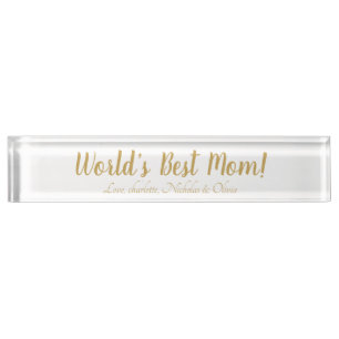 World’s Best Mom gold custom script cute Nameplate