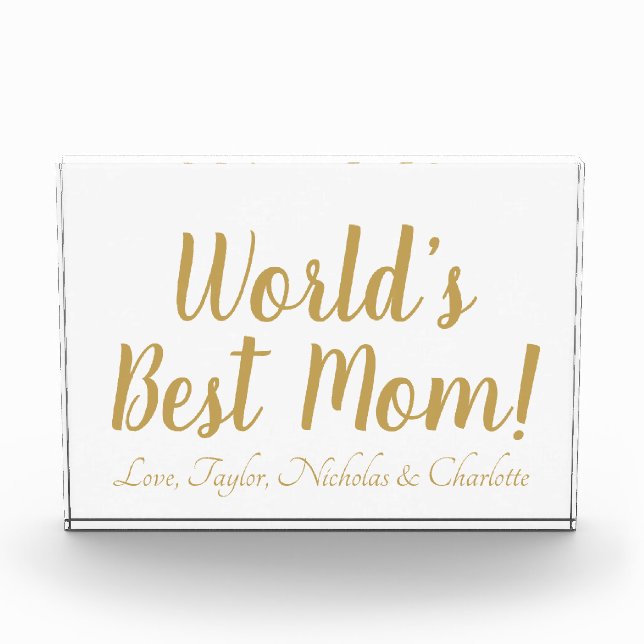 World’s Best Mom gold custom script cute Photo Block (Front)
