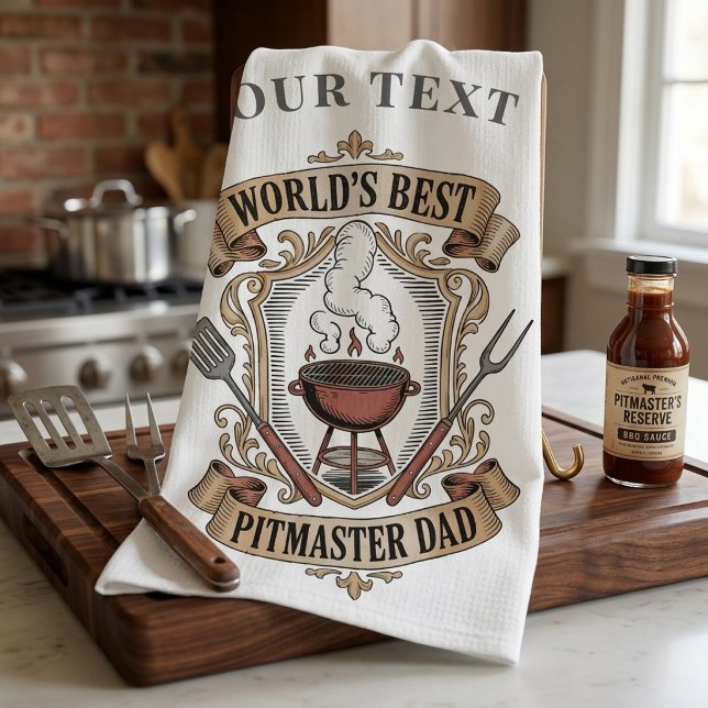 World’s Best Pitmaster Dad Retro BBQ Crest Custom Kitchen Towel (Creator Uploaded)