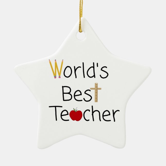 World’s Best Teacher Cool School Supplies Ceramic Ornament (Front)