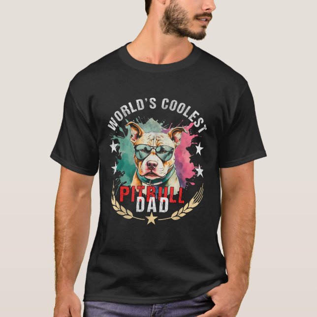 World s Coolest Dog Dad Papa Men Pitbull  T-Shirt (Front)