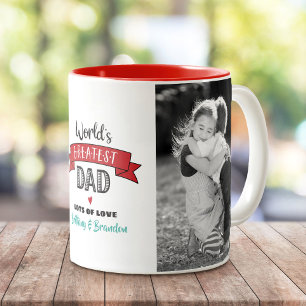 World’s Greatest Dad 2 Photo Red Banner Bold  Two-Tone Coffee Mug