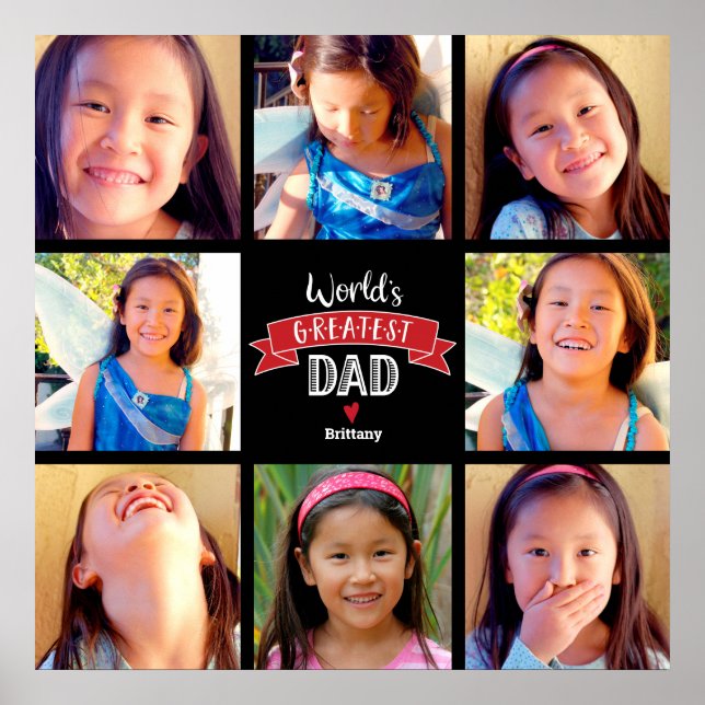 World’s Greatest Dad 8 Photo Collage Modern Red Poster (Front)