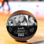 World’s Greatest Dad Bold Typography Black White Basketball<br><div class="desc">“World’s Greatest Dad.” Let Dad know what you really think of him. Cool, modern white typography and banner overlay a black background. Add 3 photos of your choice and customize the copy for the perfect, personalized keepsake basketball that he’ll always treasure. Choice of 2 sizes: mini (6” diameter) and full...</div>