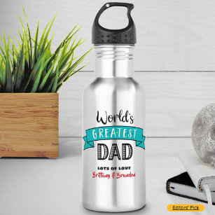 World’s Greatest Dad, Cool Bold Modern Teal Banner 532 Ml Water Bottle