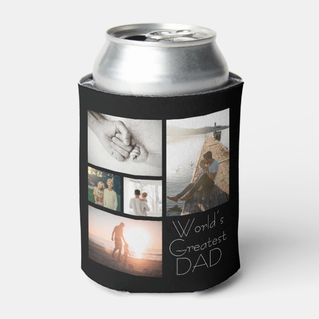 World’s Greatest Dad Family Child 5 Photo Collage Can Cooler (Can Front)