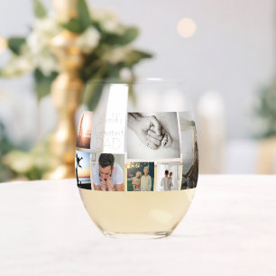 World’s Greatest Dad Family Child 7 Photo Collage Stemless Wine Glass