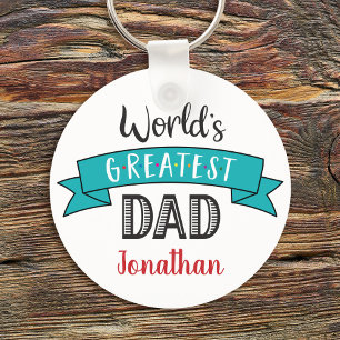 World’s Greatest Dad Modern Typography Blue Banner Keychain
