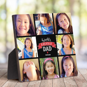 World’s Greatest Dad Red Banner 8 Photo Collage Plaque