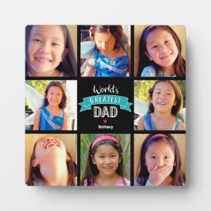 World’s Greatest Dad Teal Banner 8 Photo Collage Plaque
