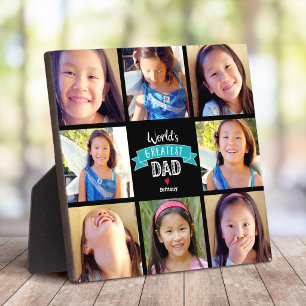 World’s Greatest Dad Teal Banner 8 Photo Collage Plaque