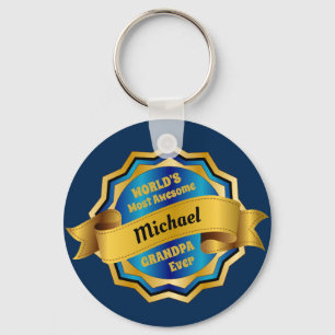 World’s Most Awesome Grandpa Gold Blue Award Keychain