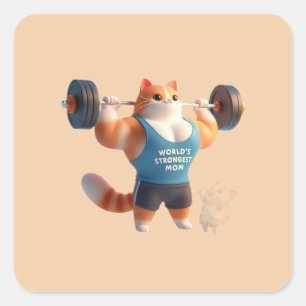 World’s Strongest Mom Cat Sticker –Square Keychain