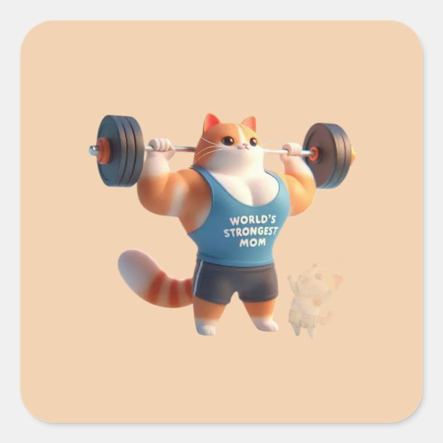 World’s Strongest Mom Cat Sticker –Square Keychain (Front)