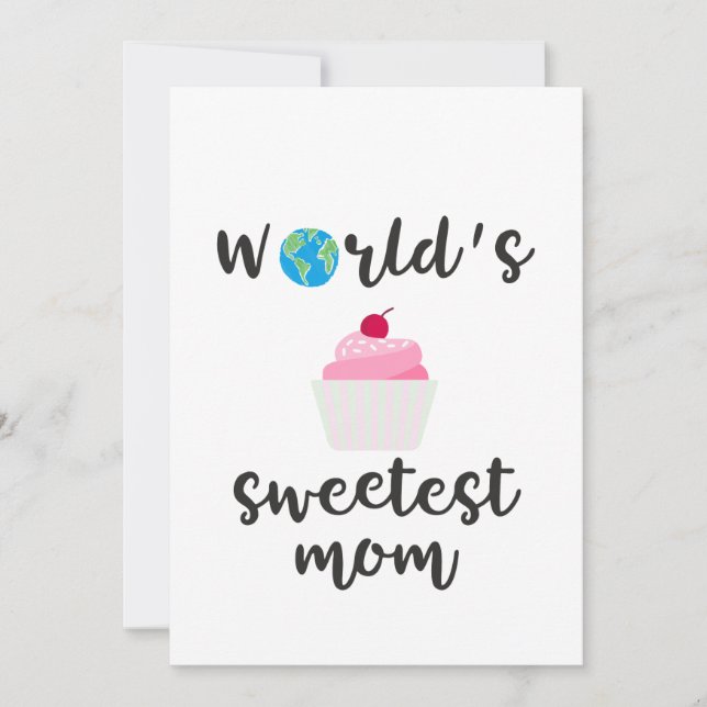 World´s Sweetest Mom Quote Cupcake in Pink Holiday Card (Front)