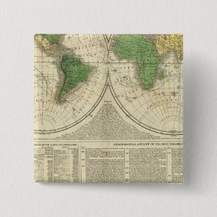 World shown as two hemispheres 2 inch square button