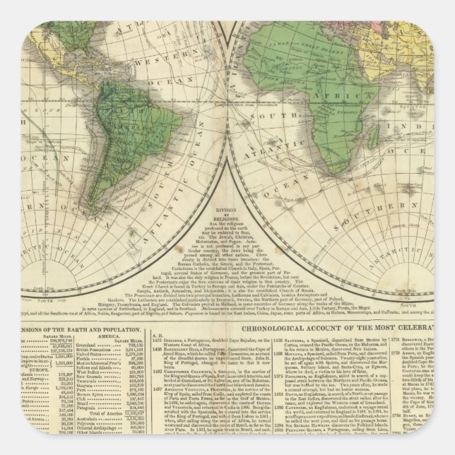 World shown as two hemispheres square sticker (Front)