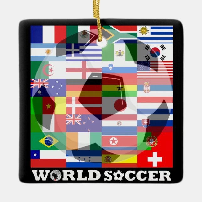 World Soccer Flags Field  Square Ornament (Front)