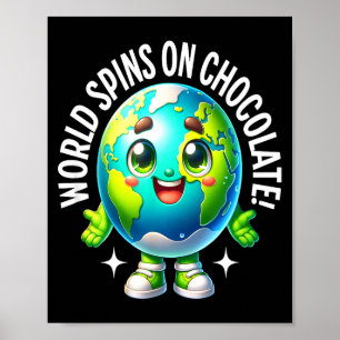 World spins on chocolate funny cute earth food lov poster