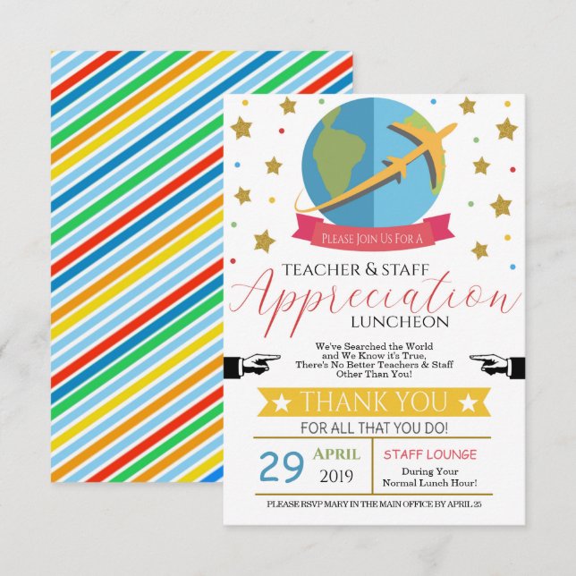 World Theme Professeur Appréciation Invitation (Devant / Derrière)