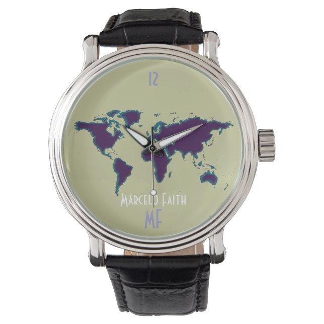world time clock & map watch (Front)