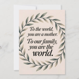World to Our Family Mother's Day Leaf Wreath Quote Holiday Card