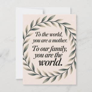World to Our Family Mother's Day Leaf Wreath Quote Postcard