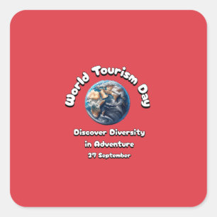 World Tourism Day. Discover Diversity in Adventure Square Sticker