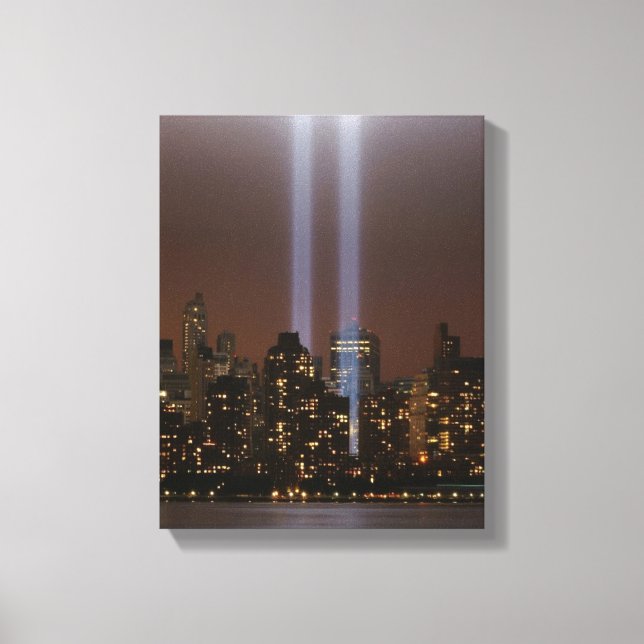 World trade centre tribute in light in New York. Canvas Print (Front)