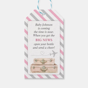 World Travel Baby Girl Shower Mini Bottle Favour Gift Tags