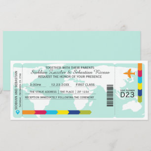 World Travel Boarding Pass Wedding Ticket Invitation