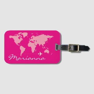 world travel hot pink & custom luggage tag