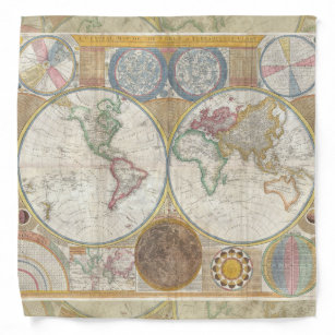 World Travel Map Antique Vintage Bandana