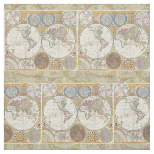 World Travel Map Antique Vintage Fabric