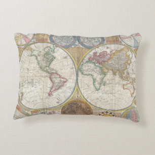 World Travel Map Antique Vintage Geography Accent Pillow